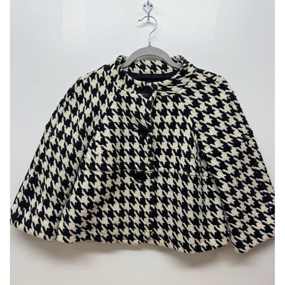Michael‎ Michael Kors Houndstooth Quilted Crop Jacket Black Cream Size P #36